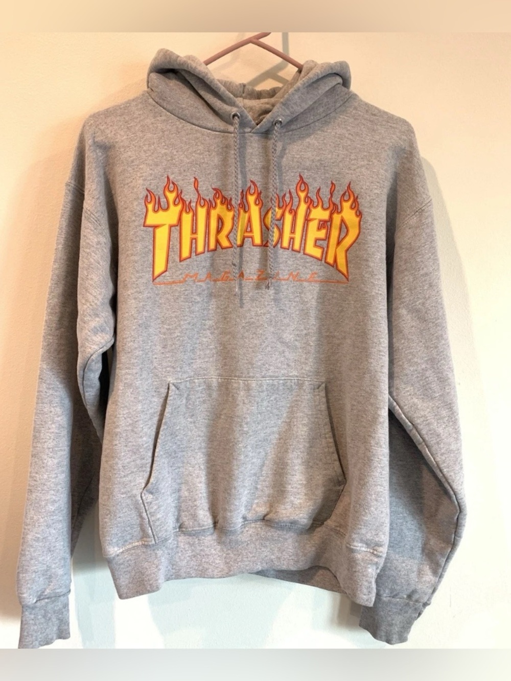 Thrasher Magazine Flame Logo Hoodie Heather Gray Sweatshirt Small